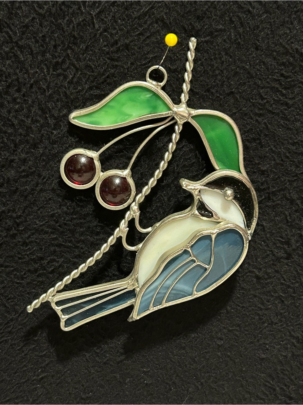 Hanging Chickadee Stained Glass Suncatcher